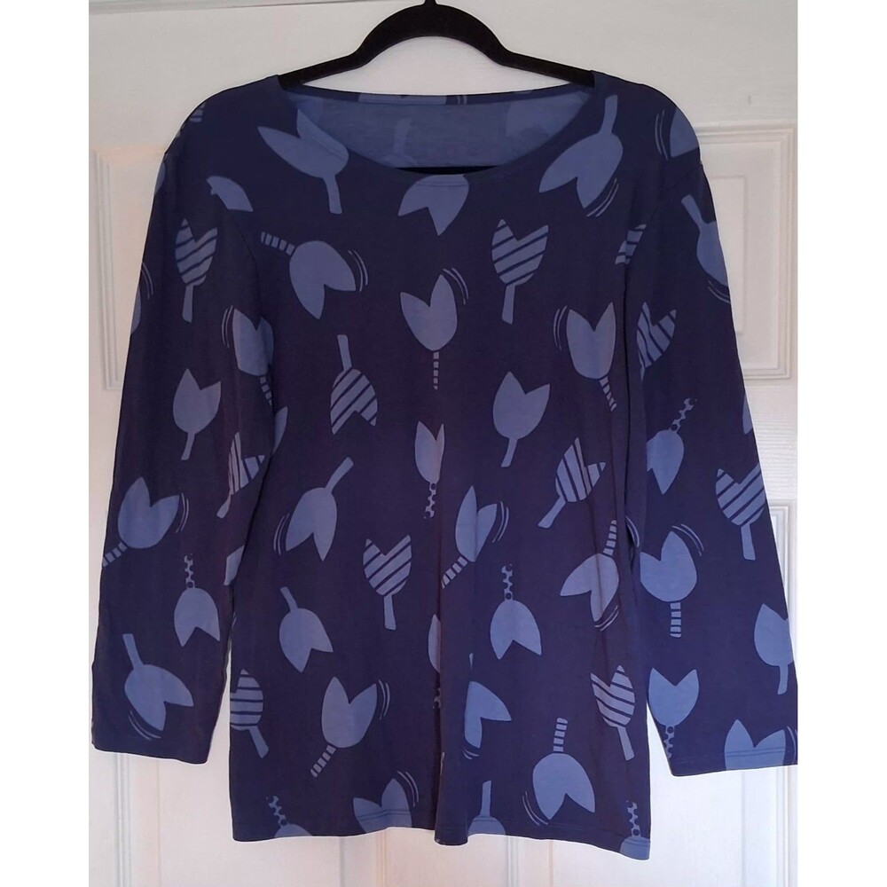 Gudrun Sjödén Women’s M Purple Blue Tulip Floral Button-Front Long Sleeve Tunic - Picture 2 of 6